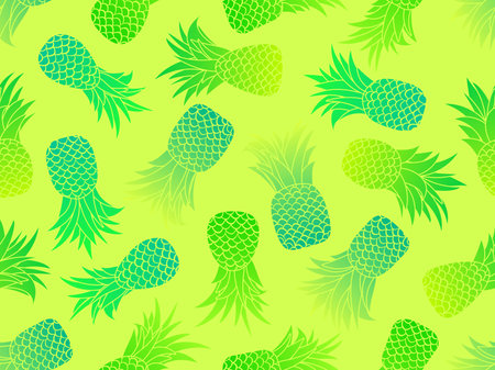 Gradient pineapples seamless pattern. summer fruit pattern. Pineapple fruit on green background. Tropical design for T-shirts, prints on paper and fabric. vector illustrationのイラスト素材