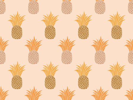Pineapple seamless pattern. summer fruit pattern. Pineapple fruit on a beige background. Tropical design for T-shirts, prints on paper and fabric. vector illustrationのイラスト素材