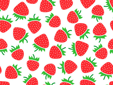 Seamless pattern with red strawberries on a white background. Red strawberries with seeds. Strawberry sweet berries. Design for posters, wrapping paper and wallpapers. vector illustrationのイラスト素材