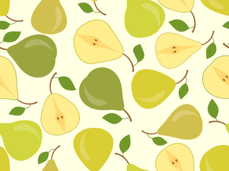 Whole pear and halves seamless pattern. Cut the pearl in half. Design for printing on fabric, banners and promotional items. vector illustrationのイラスト素材