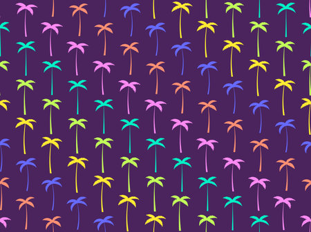 Colorful palm trees seamless pattern. Summer time, wallpaper with tropical palm trees pattern. Design for printing t-shirts, banners and promotional items. vector illustrationのイラスト素材