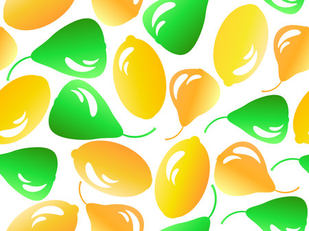Seamless pattern with pears and lemons in 3d style. Summer fruit mix with lemon and pear with light reflection. Design for printing on paper and fabric, banners and posters. vector illustrationのイラスト素材