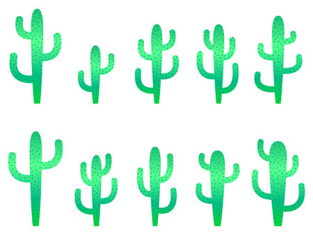 Gradient cactus icons set on white background. Desert cactus Carnegiea. Cactuses with dots in a modern style. Large mexican empty cacti. Design for banners and posters. vector illustrationのイラスト素材