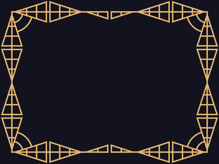 art deco frame. Vintage linear border in gold color on a black background. Design a template for invitations, leaflets and greeting cards. The style of the 1920s - 1930s. vector illustrationのイラスト素材