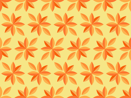Autumn seamless pattern with leaves in a minimalist style. Autumn leaves are yellow, orange, red. Leaf fall. Design for printing on fabric, paper, posters and banners. Vector illustrationのイラスト素材