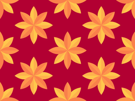 Autumn seamless pattern with leaves in a minimalist style. Composition of autumn leaves yellow, orange, red. Leaf fall. Design for printing on fabric, paper, posters and banners. Vector illustrationのイラスト素材