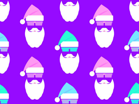 Christmas seamless pattern with Santa Claus in 80s style. Santa Claus is a party boy with glasses, a beard and a hat. Xmas design for greeting cards, print and wallpaper. Vector illustrationのイラスト素材