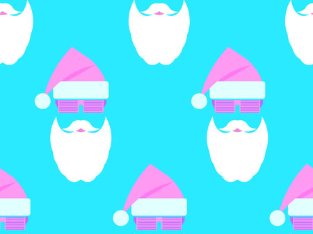 Christmas seamless pattern with Santa Claus in 80s style. Disco Santa Claus with glasses, beard and hat. Xmas holiday decoration for greeting cards, print and wallpaper. Vector illustrationのイラスト素材