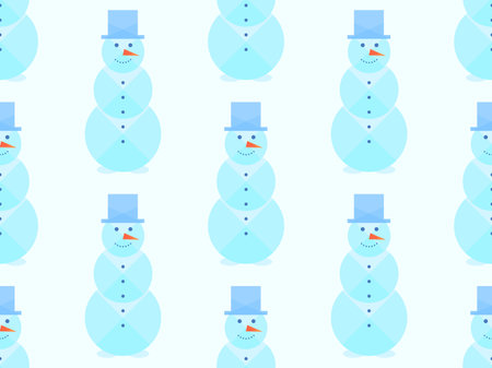 Snowman seamless pattern. Winter background with three-ball snowman, buttons, carrots and hat. Symbol of winter and Christmas. Xmas design for wallpaper, print and banner. Vector illustrationのイラスト素材