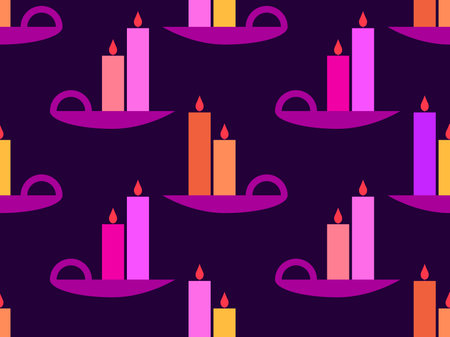 Candles seamless pattern. Multi-colored burning candles on a saucer. Christmas pattern with candles. Xmas and New Year holiday design for wallpapers, greeting cards and banners. Vector illustrationのイラスト素材