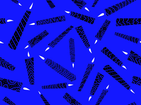 Seamless pattern with black silhouettes of candles with white fire. Hanukkah and New Year holiday...