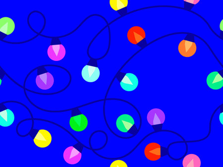 Christmas glowing garland seamless pattern. Multicolor Christmas Lights. LED Christmas tree lights. Festive design for posters, banners and advertising products. Vector illustrationのイラスト素材
