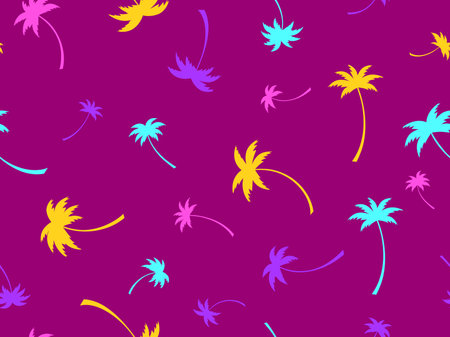 Colorful palm trees seamless pattern. Summer time, wallpaper with tropical palm trees pattern. Design for printing t-shirts, banners and promotional items. Vector illustrationのイラスト素材