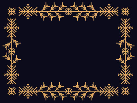Art deco frame with snowflakes. Vintage linear border. Style of the 1920s and 1930s. Christmas frame design a template for invitations, leaflets and greeting cards. Vector illustrationのイラスト素材