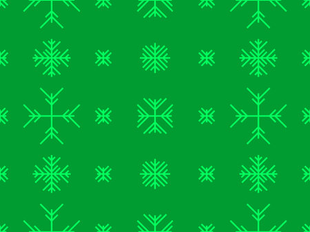 Winter seamless pattern with snowflakes on a green background. Geometric snowflakes of different shapes. Design for wallpaper, wrapping paper, banners and posters. Vector illustrationのイラスト素材