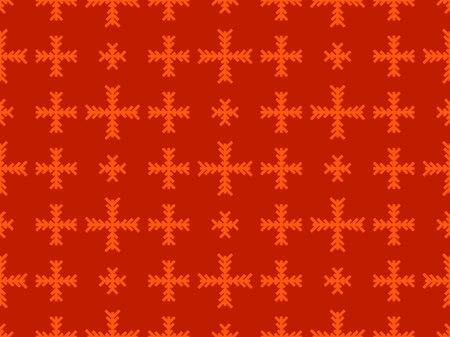 Winter seamless pattern with snowflakes on red background. Christmas background with geometric snowflakes of different shapes. Design for wallpaper, banners and posters. Vector illustrationのイラスト素材