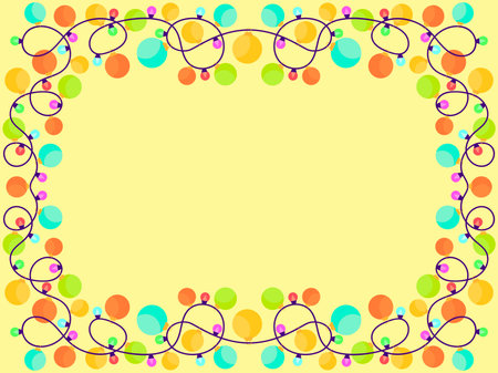 Christmas light frame. Festive frame with Christmas glowing garland and place for text. LED Christmas tree lights. Festive design for posters, banners and advertising products. Vector illustrationのイラスト素材