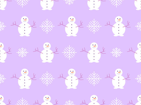 Seamless pattern with snowmen and snowflakes. Snowman with a carrot for a nose and a branch for hands. Xmas design for wrapping paper, banners and promotional items. Vector illustrationのイラスト素材