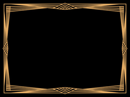 Art deco frame. Vintage linear border. Design a template for invitations, leaflets and greeting cards. Geometric golden frame. The style of the 1920s - 1930s. Vector illustrationのイラスト素材