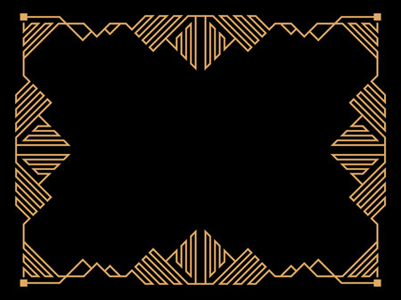 Art deco frame. Vintage linear border. Design a template for invitations, leaflets and greeting cards. Geometric golden frame. The style of the 1920s - 1930s. Vector illustrationのイラスト素材
