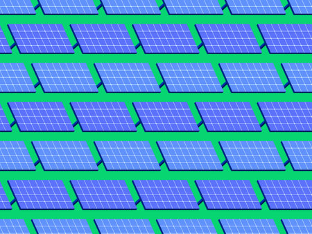 Solar panel seamless pattern. Field of solar panels. Renewable energy, production of environmentally friendly electricity. Design of advertising products and posters. Vector illustrationのイラスト素材