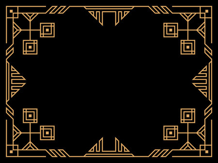 Art deco frame. Vintage linear border. Design a template for invitations, leaflets and greeting cards. Geometric golden frame. The style of the 1920s - 1930s. Vector illustrationのイラスト素材