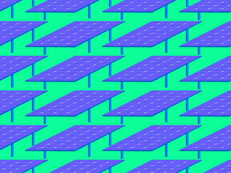 Solar panel seamless pattern. Field of solar panels. Renewable energy, production of environmentally...