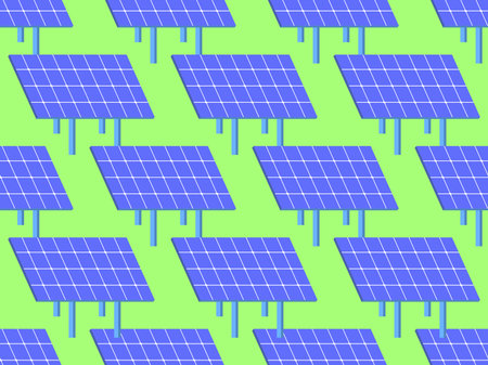 Solar panel seamless pattern. Field of solar panels. Renewable energy, production of environmentally friendly electricity. Design of advertising products and posters. Vector illustrationのイラスト素材