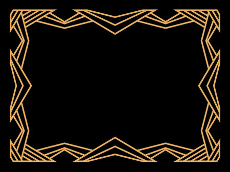 Art deco frame. Vintage linear border. Design a template for invitations, leaflets and greeting cards. Geometric golden frame. The style of the 1920s - 1930s. Vector illustrationのイラスト素材