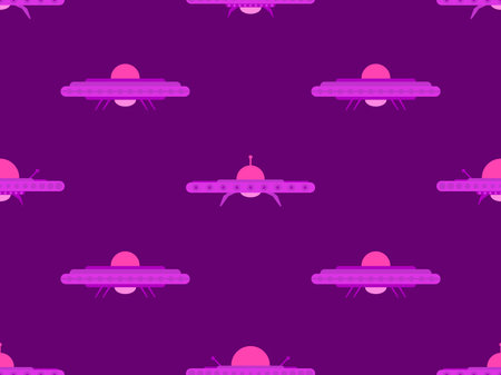Ufo seamless pattern in flat style. Background with alien spaceships and space flying saucers. Alien spaceships. Design for print, banners and advertising. Vector illustrationのイラスト素材