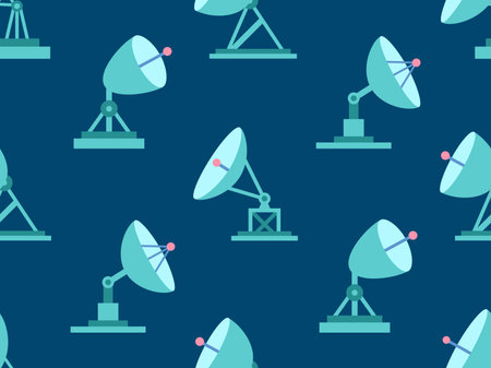Parabolic antenna seamless pattern. Radio telescope. Satellite dish. Satellite antenna various types. Satellite connection. Design for print, banners and advertising. Vector illustrationのイラスト素材