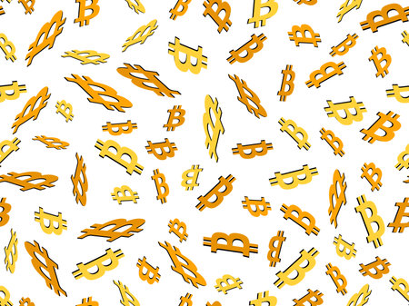 Seamless pattern with 3D Bitcoin symbol on a white background. Bitcoin isometric symbol. Bitcoin cryptocurrency, crypto trading. Design of wallpapers, banners and posters. Vector illustrationのイラスト素材