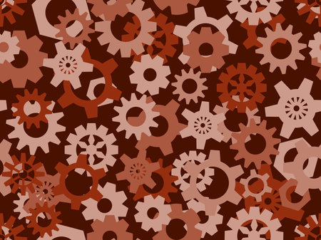 Seamless pattern of gears in steampunk and atompunk style. Jagged details, geometric shapes. Design for wallpapers, banners and posters. Vector illustrationのイラスト素材