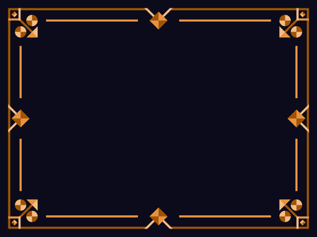Art deco frame. Vintage linear border. Design a template for invitations, leaflets and greeting cards. Geometric golden frame. The style of the 1920s - 1930s. Vector illustrationのイラスト素材