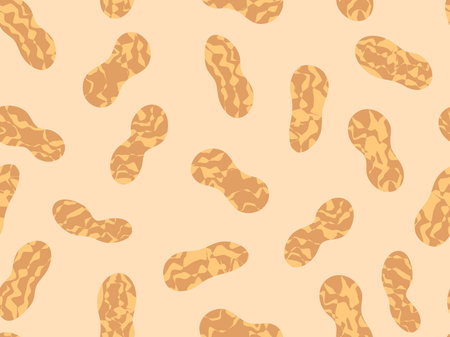 Peanuts in shell seamless pattern. Peanuts on a beige background. Peanuts in shell background design for wrappers, covers, wallpapers and banners. Vector illustrationのイラスト素材