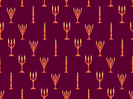 Seamless pattern with candlesticks in a minimalist style. Candlestick with candles. Candle holder with burning candles. Design for wallpapers, wrappers, covers and banners. Vector illustrationのイラスト素材