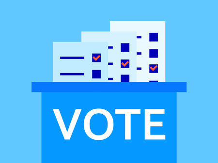 Ballot papers and ballot box in minimalist style. Elections, ballot box with the word Vote. Voting...