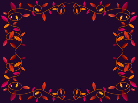 Autumn frame with leaves gradient colors red and orange. Beautiful autumn frame with leaves and place for text, November leaf fall. Design for greeting cards, flyers and posters. Vector illustrationのイラスト素材