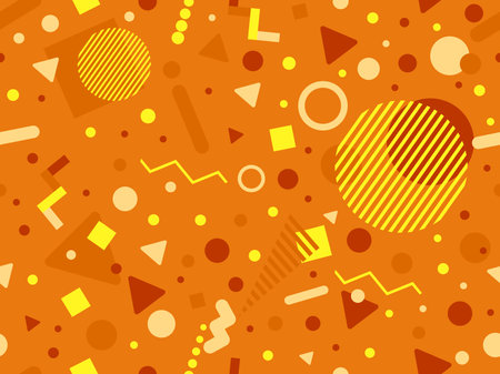 Geometric seamless pattern with memphis elements in 80s style. Colorful geometric pattern. Design of promotional products, wrapping paper and printing. vector illustrationのイラスト素材