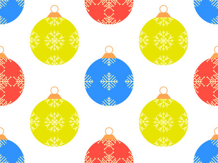 Christmas balls seamless pattern. Christmas Tree Balls are decorated with snowflakes patterns. Christmas Tree Balls. Xmas design for wrappers, covers, banners and posters. Vector illustrationのイラスト素材