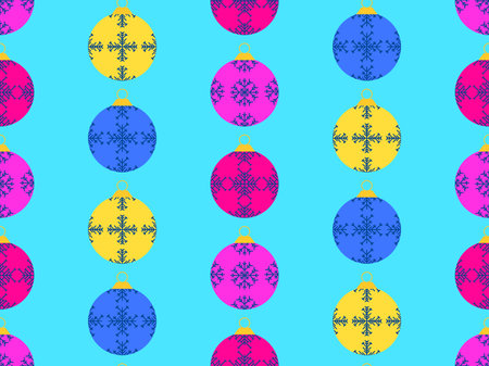 Christmas balls seamless pattern. Christmas Tree Balls are decorated with snowflakes patterns. Christmas Tree Balls. Xmas design for wrappers, covers, banners and posters. Vector illustrationのイラスト素材