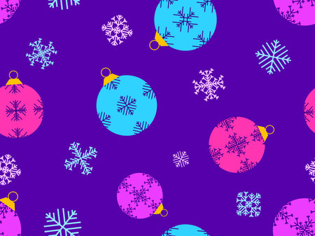 Christmas balls seamless pattern. Christmas Tree Balls are decorated with snowflakes patterns. Christmas Tree Balls. Xmas design for wrappers, covers, banners and posters. Vector illustrationのイラスト素材