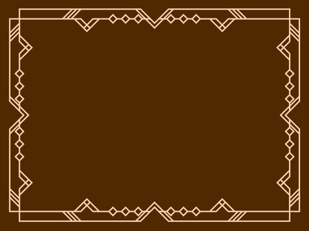 Geometric frame of beige lines on a brown background. Linear border. Line art geometric frame design with space for text, invitations, flyers and greeting cards. Vector illustrationのイラスト素材