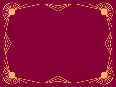 Geometric frame of gold lines on a burgundy background. Linear border. Linear design of geometric frame with space for text, invitations, flyers and greeting cards. Vector illustrationのイラスト素材