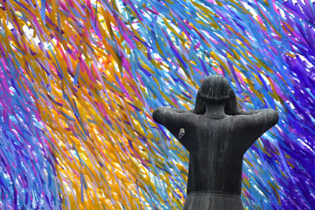 Celebration of 30 year anniversary of the fall of the Berlin Wall with der Rufer statue