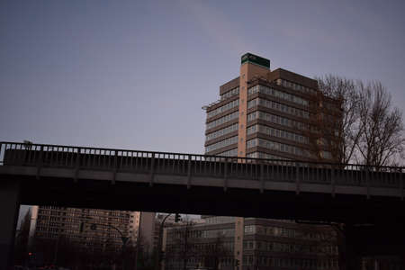 Berlin cityscape with apartment and u bahn train tracks in Kreuzberg Berlinのeditorial素材