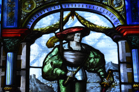 Stained glass man inside Peles Castle Sinaiaのeditorial素材