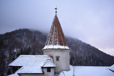 Roof of Brans Castle in the winter in Branのeditorial素材
