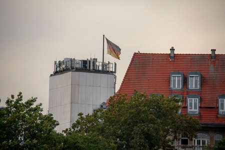 Flag waving on top of Hotel Seehof Lietzensee Charlottenburg Berlinのeditorial素材