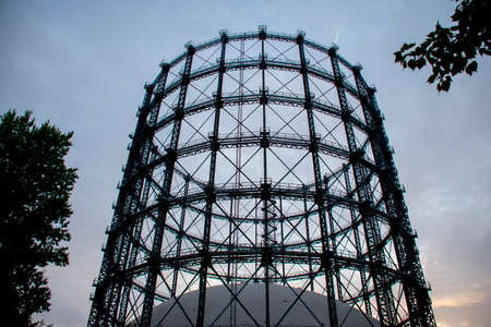 Gasometer tower on a cloudy day in Schoneberg Berlinのeditorial素材